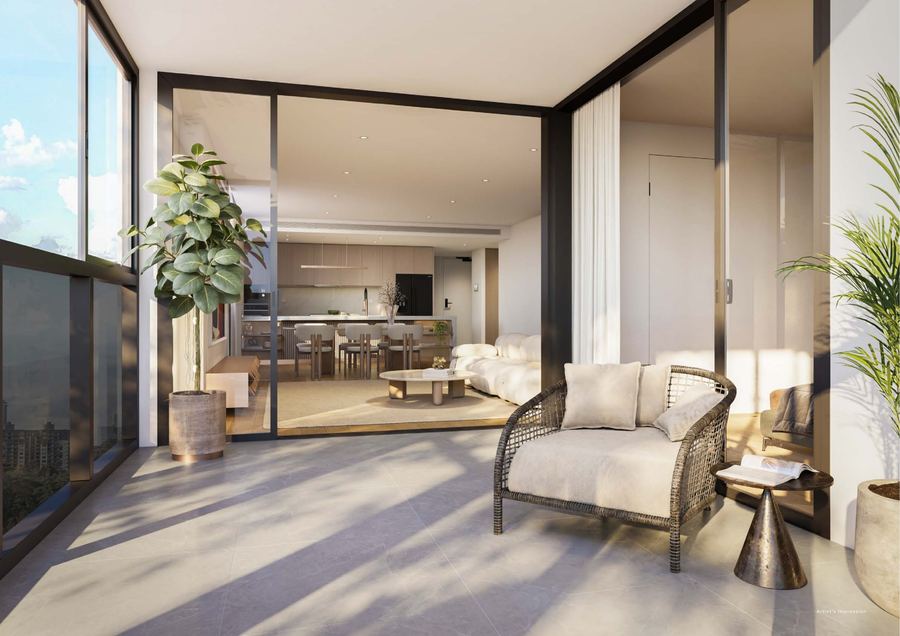 Apartment balcony and living area