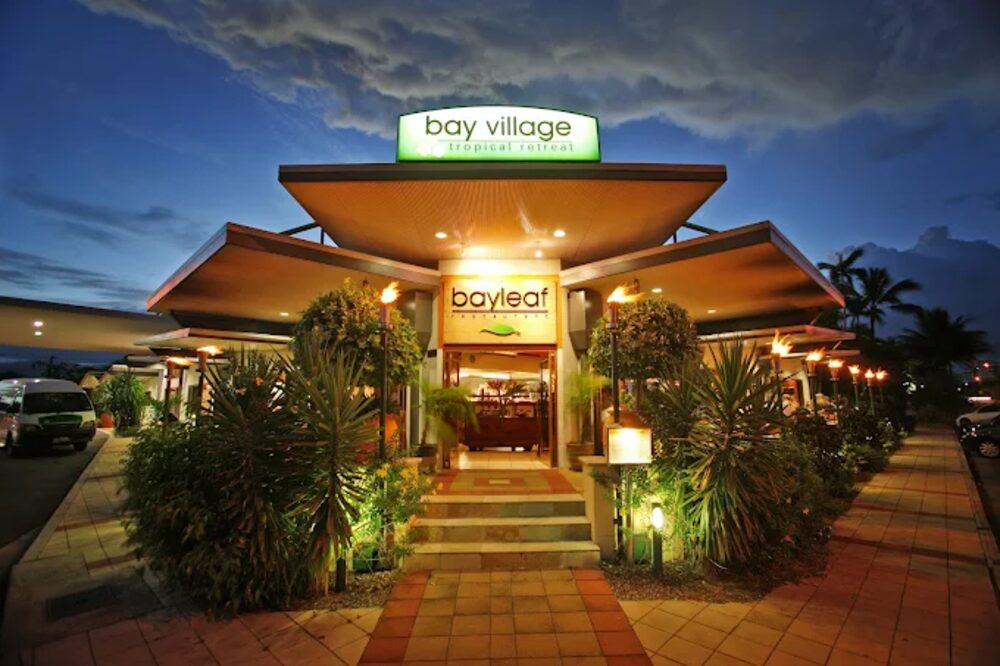 Bay Village Resort Cairns entrance and Bayleaf restaurant