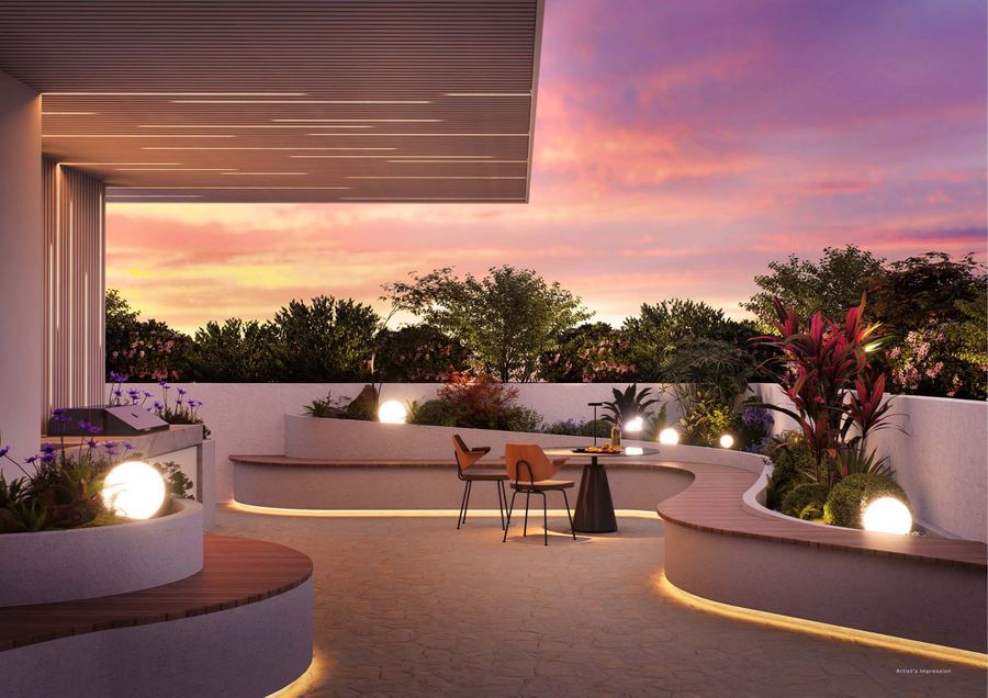Rooftop terrace at sunset